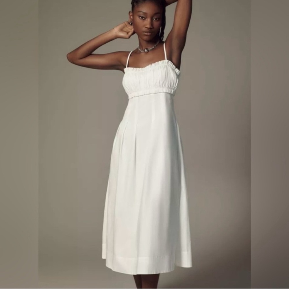 New $150 Anthropologie White Smocked Midi Dress Sunday in Brooklyn midi dress